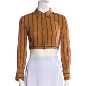 Fendi Tan and Brown Striped Crop Top